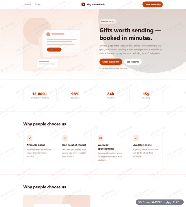 Thumbnail of Online Store — Booking | split, text right, Coral, an HTML landing-page template for online store aimed at booking.