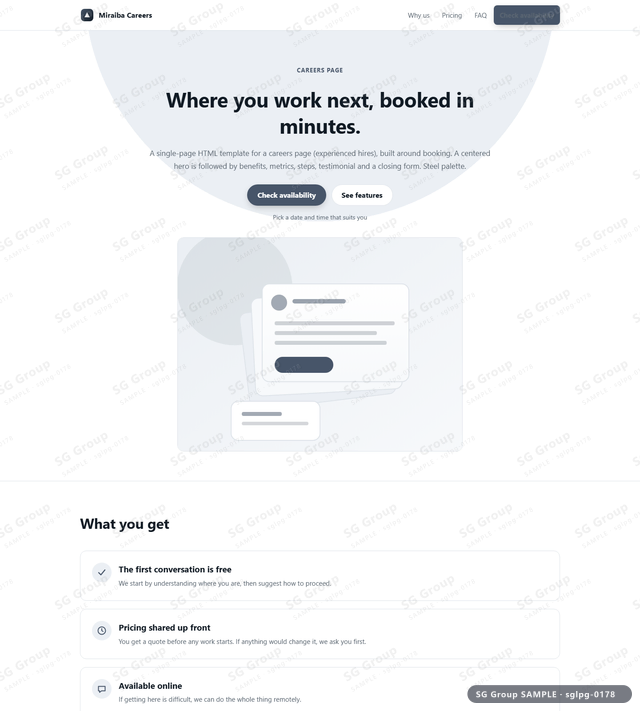 Thumbnail of Careers Page — Booking | centered, Steel, an HTML landing-page template for careers page aimed at booking.
