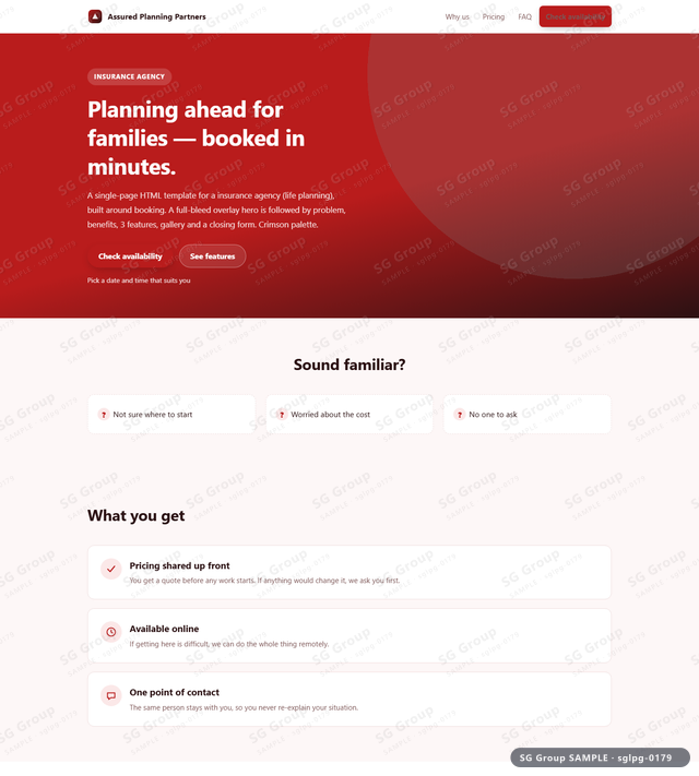 Thumbnail of Insurance Agency — Booking | full-bleed overlay, Crimson, an HTML landing-page template for insurance agency aimed at booking.