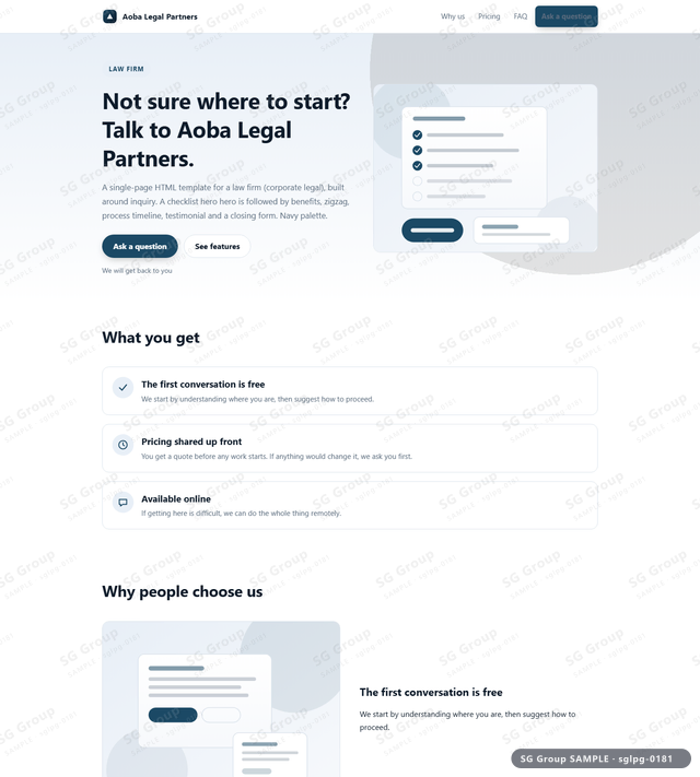 Thumbnail of Law Firm — Inquiry | checklist hero, Navy, an HTML landing-page template for law firm aimed at inquiry.