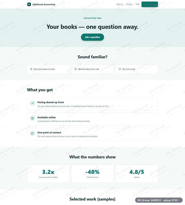 Thumbnail of Accounting Firm — Inquiry | banner CTA, Teal, an HTML landing-page template for accounting firm aimed at inquiry.