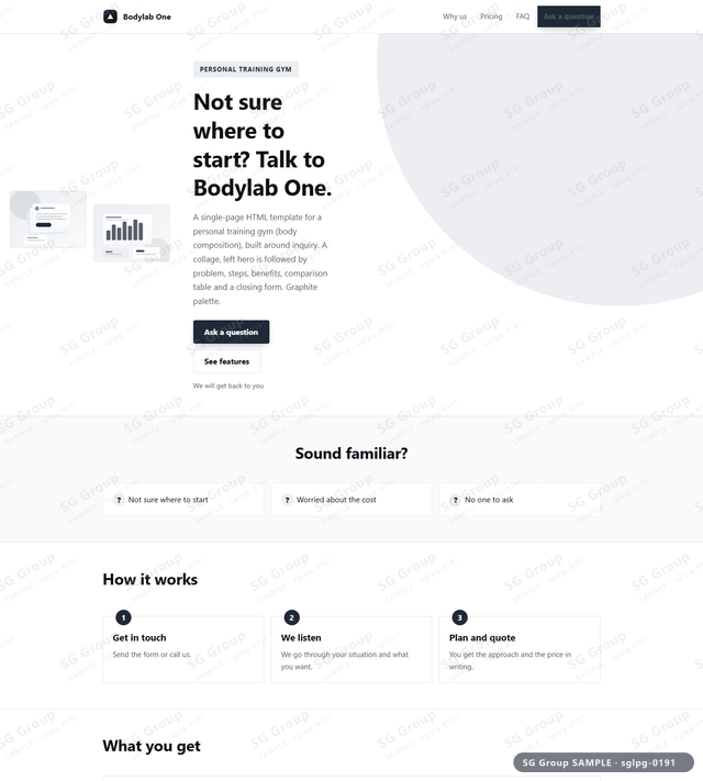 Thumbnail of Personal Training Gym — Inquiry | collage, left, Graphite, an HTML landing-page template for personal training gym aimed at inquiry.