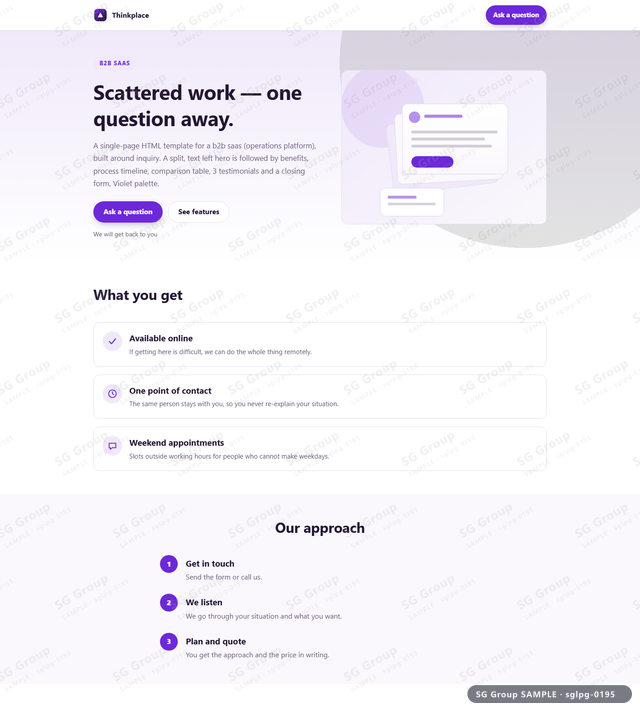 Thumbnail of B2B SaaS — Inquiry | split, text left, Violet, an HTML landing-page template for b2b saas aimed at inquiry.