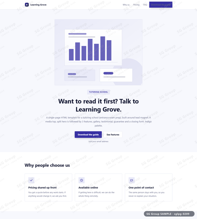 Thumbnail of Tutoring School — Lead Magnet | media top, split, Indigo, an HTML landing-page template for tutoring school aimed at lead magnet.