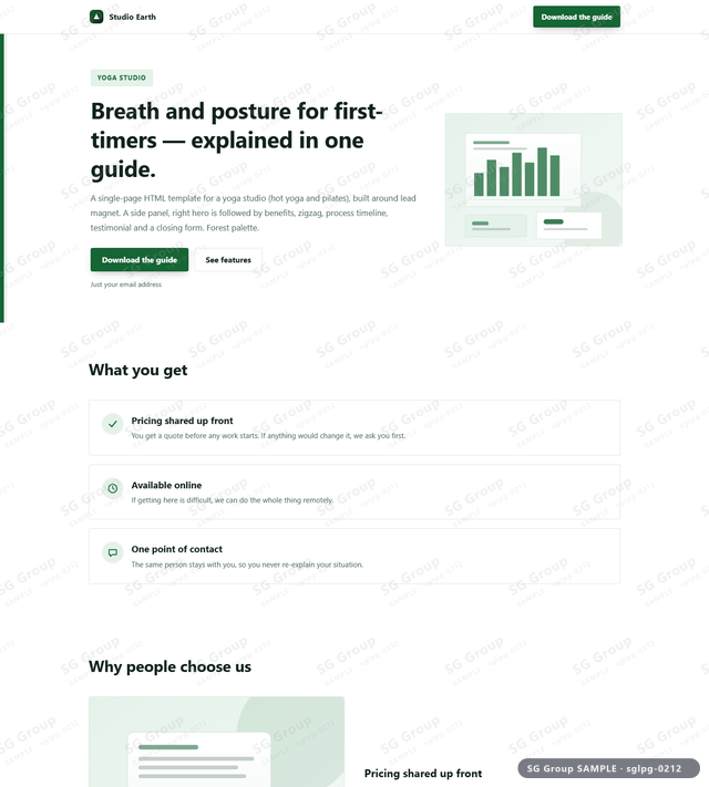 Thumbnail of Yoga Studio — Lead Magnet | side panel, right, Forest, an HTML landing-page template for yoga studio aimed at lead magnet.