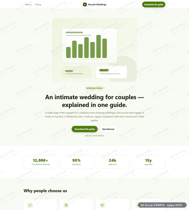 Thumbnail of Wedding Venue — Lead Magnet | media on top, Olive, an HTML landing-page template for wedding venue aimed at lead magnet.