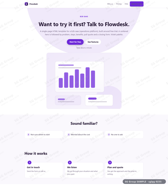 Thumbnail of B2B SaaS — Free Trial | centered, Violet, an HTML landing-page template for b2b saas aimed at free trial.