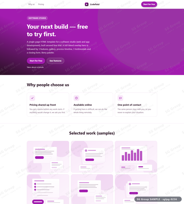 Thumbnail of Software Studio — Free Trial | full-bleed overlay, Berry, an HTML landing-page template for software studio aimed at free trial.