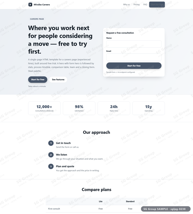 Thumbnail of Careers Page — Free Trial | hero with form, Steel, an HTML landing-page template for careers page aimed at free trial.