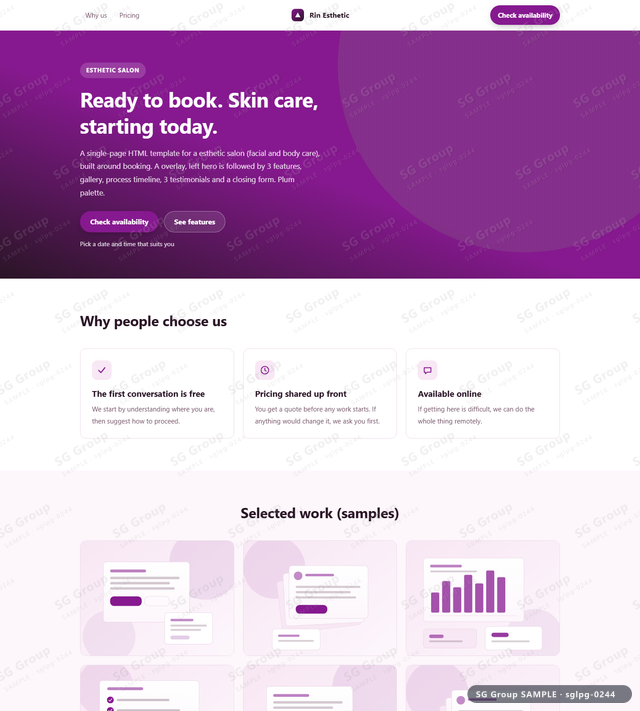 Thumbnail of Esthetic Salon — Booking | overlay, left, Plum, an HTML landing-page template for esthetic salon aimed at booking.