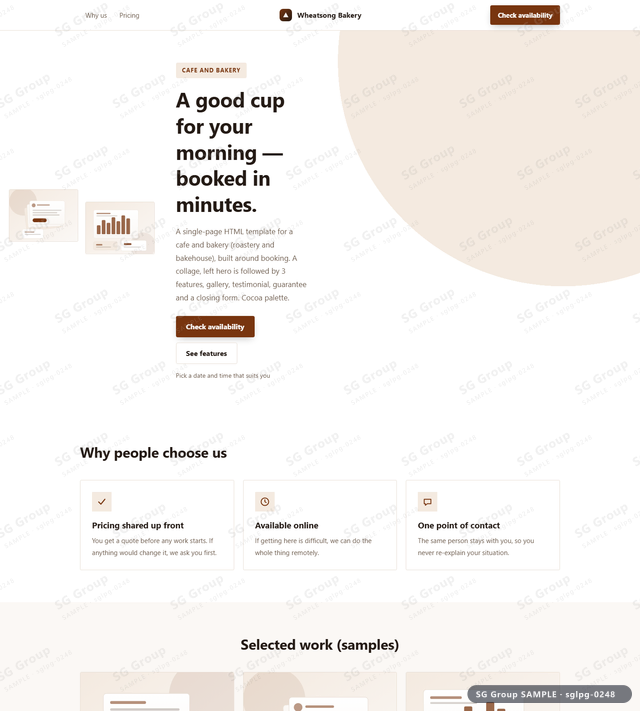 Thumbnail of Cafe and Bakery — Booking | collage, left, Cocoa, an HTML landing-page template for cafe and bakery aimed at booking.