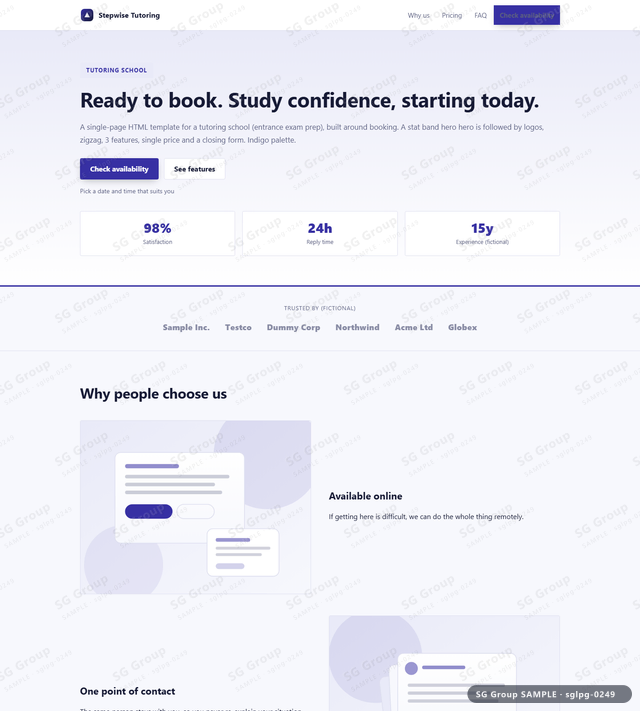 Thumbnail of Tutoring School — Booking | stat band hero, Indigo, an HTML landing-page template for tutoring school aimed at booking.
