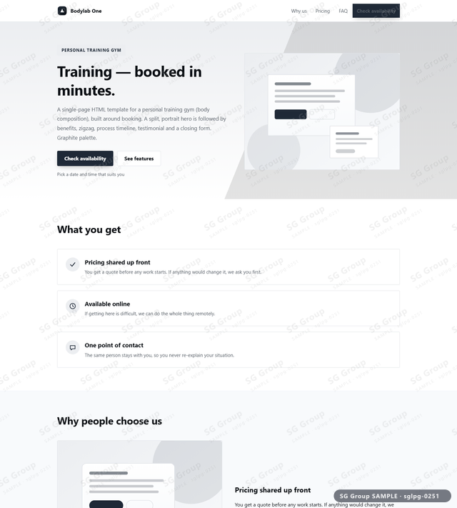 Thumbnail of Personal Training Gym — Booking | split, portrait, Graphite, an HTML landing-page template for personal training gym aimed at booking.