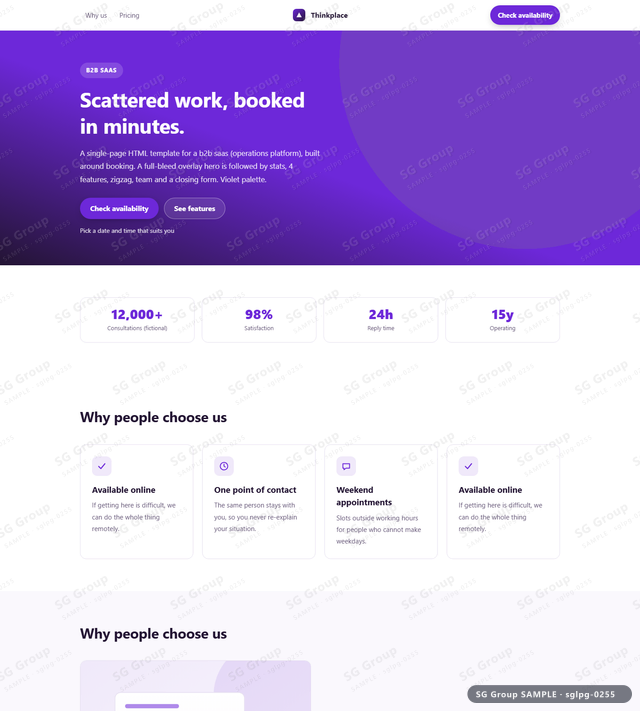 Thumbnail of B2B SaaS — Booking | full-bleed overlay, Violet, an HTML landing-page template for b2b saas aimed at booking.