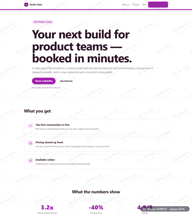 Thumbnail of Software Studio — Booking | big type, Berry, an HTML landing-page template for software studio aimed at booking.