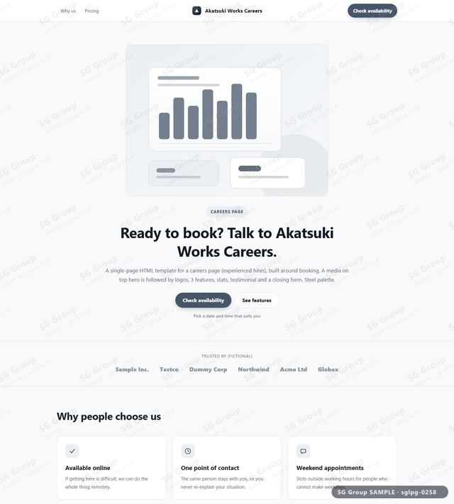Thumbnail of Careers Page — Booking | media on top, Steel, an HTML landing-page template for careers page aimed at booking.