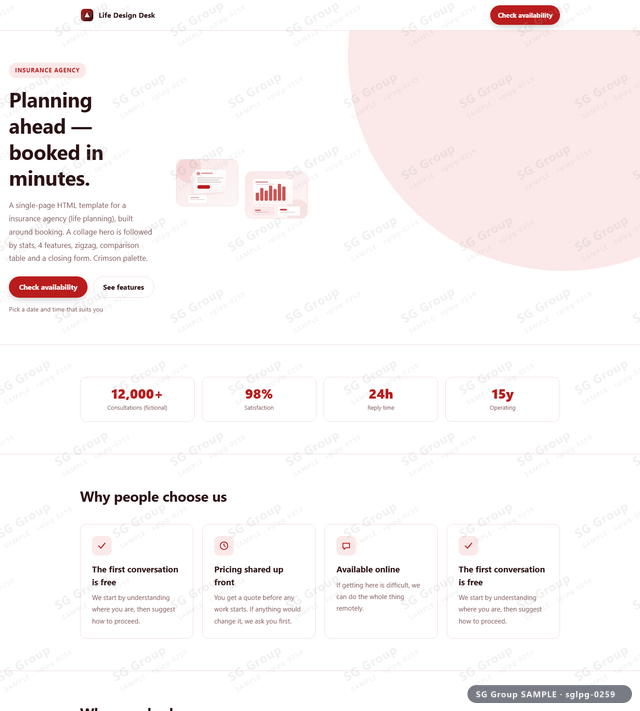 Thumbnail of Insurance Agency — Booking | collage, Crimson, an HTML landing-page template for insurance agency aimed at booking.