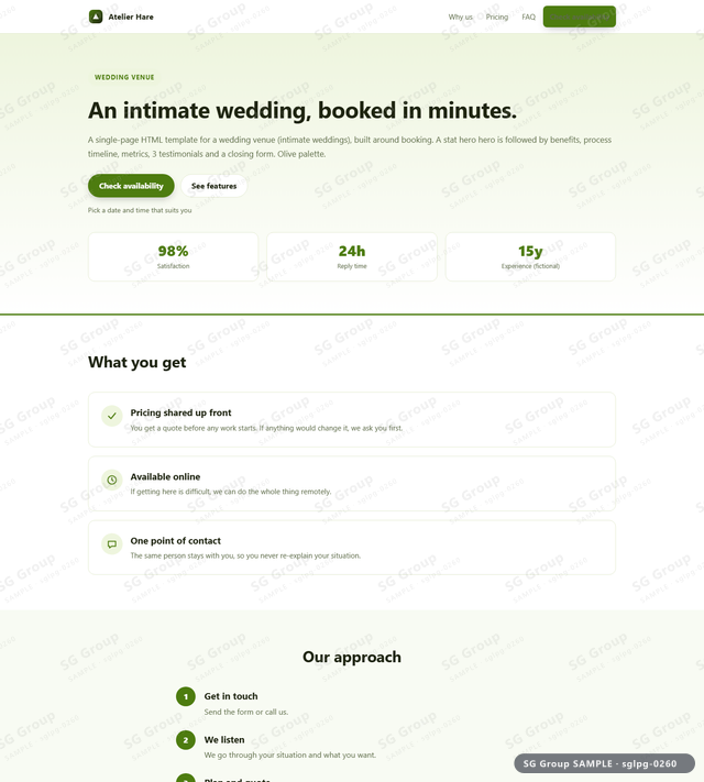 Thumbnail of Wedding Venue — Booking | stat hero, Olive, an HTML landing-page template for wedding venue aimed at booking.