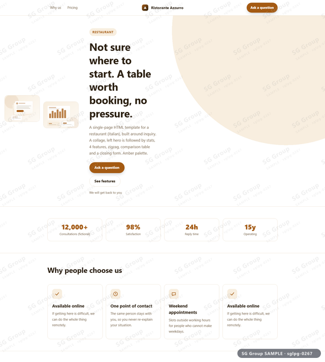 Thumbnail of Restaurant — Inquiry | collage, left, Amber, an HTML landing-page template for restaurant aimed at inquiry.