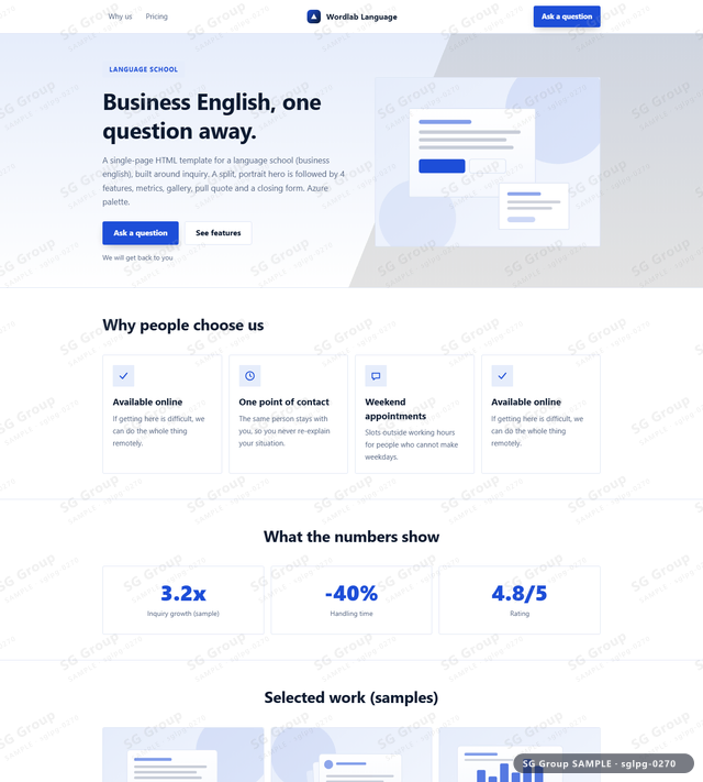 Thumbnail of Language School — Inquiry | split, portrait, Azure, an HTML landing-page template for language school aimed at inquiry.