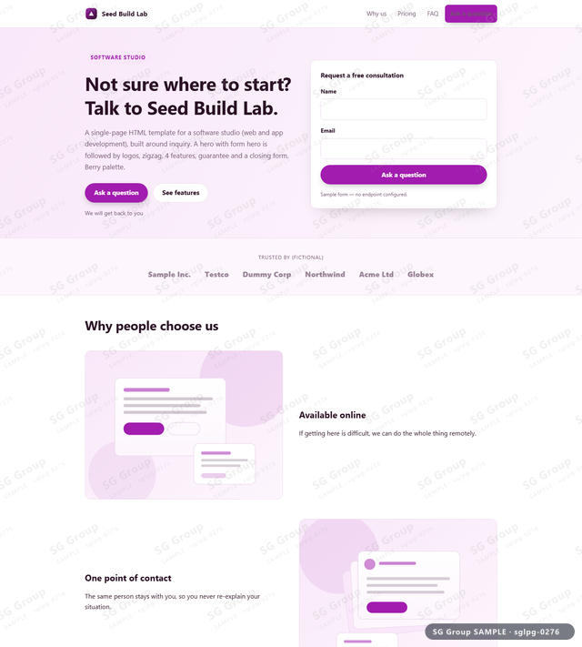 Thumbnail of Software Studio — Inquiry | hero with form, Berry, an HTML landing-page template for software studio aimed at inquiry.