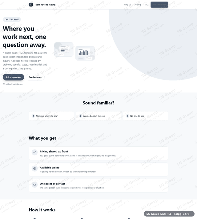 Thumbnail of Careers Page — Inquiry | collage, Steel, an HTML landing-page template for careers page aimed at inquiry.