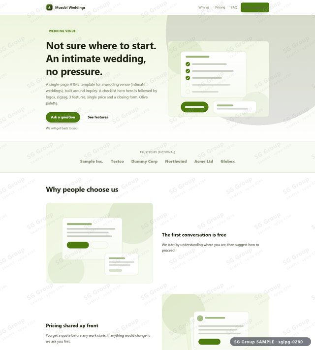 Thumbnail of Wedding Venue — Inquiry | checklist hero, Olive, an HTML landing-page template for wedding venue aimed at inquiry.