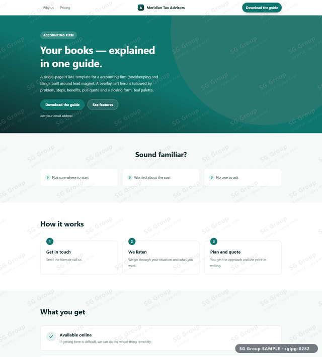 Thumbnail of Accounting Firm — Lead Magnet | overlay, left, Teal, an HTML landing-page template for accounting firm aimed at lead magnet.
