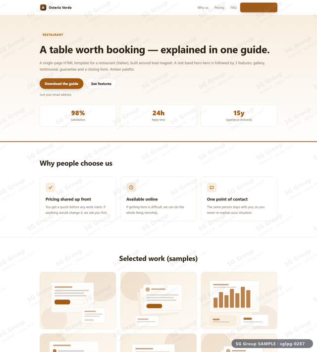 Thumbnail of Restaurant — Lead Magnet | stat band hero, Amber, an HTML landing-page template for restaurant aimed at lead magnet.