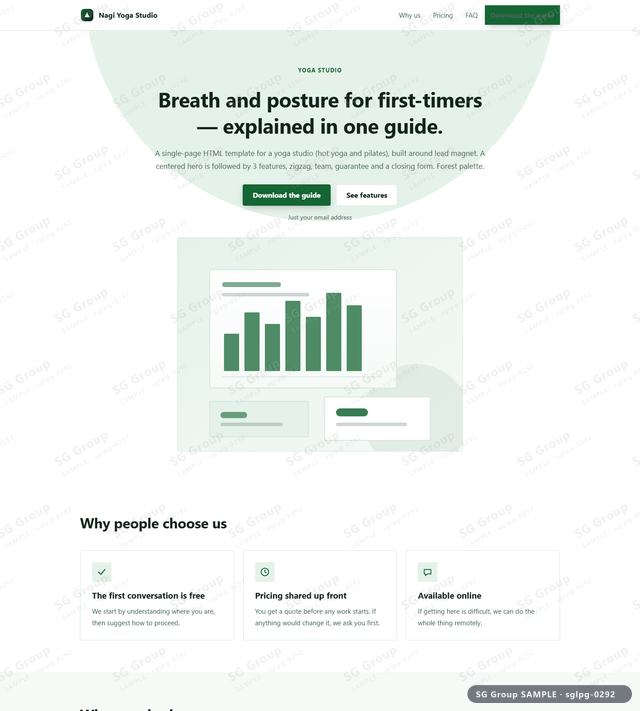 Thumbnail of Yoga Studio — Lead Magnet | centered, Forest, an HTML landing-page template for yoga studio aimed at lead magnet.