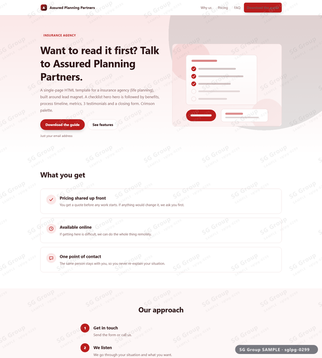 Thumbnail of Insurance Agency — Lead Magnet | checklist hero, Crimson, an HTML landing-page template for insurance agency aimed at lead magnet.