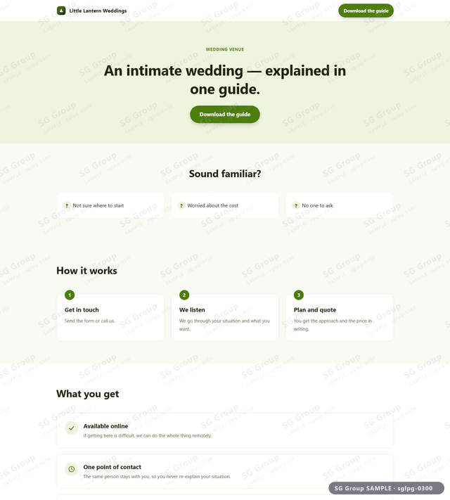 Thumbnail of Wedding Venue — Lead Magnet | banner CTA, Olive, an HTML landing-page template for wedding venue aimed at lead magnet.