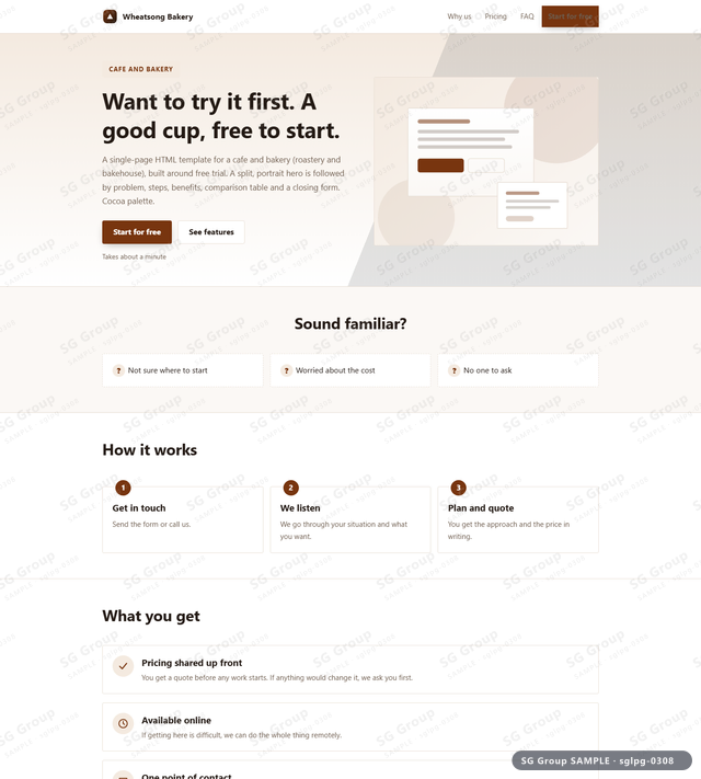 Thumbnail of Cafe and Bakery — Free Trial | split, portrait, Cocoa, an HTML landing-page template for cafe and bakery aimed at free trial.
