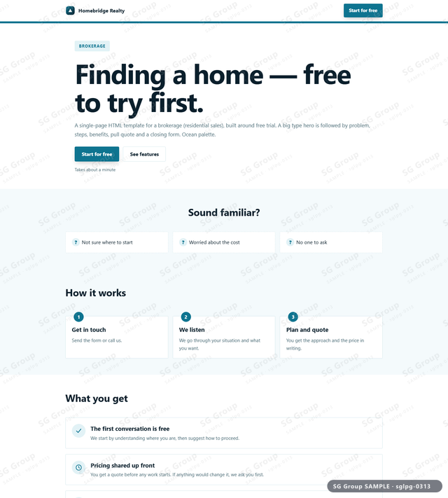Thumbnail of Brokerage — Free Trial | big type, Ocean, an HTML landing-page template for brokerage aimed at free trial.