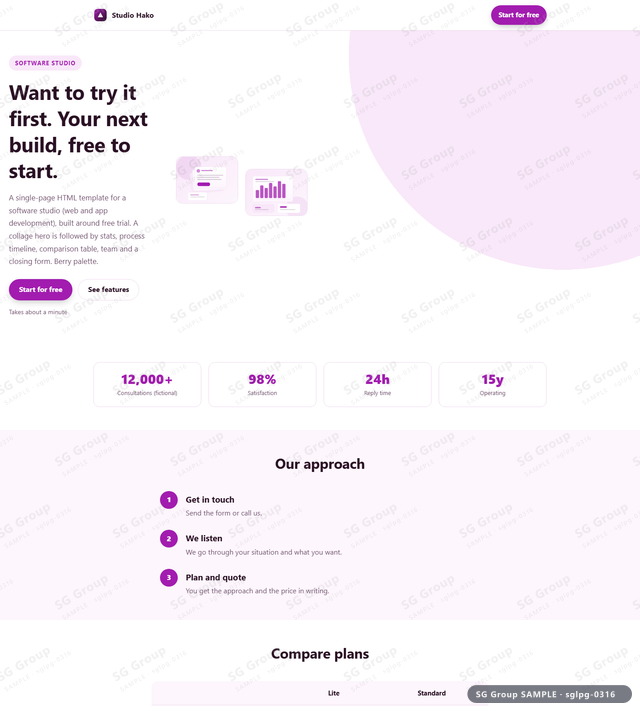 Thumbnail of Software Studio — Free Trial | collage, Berry, an HTML landing-page template for software studio aimed at free trial.