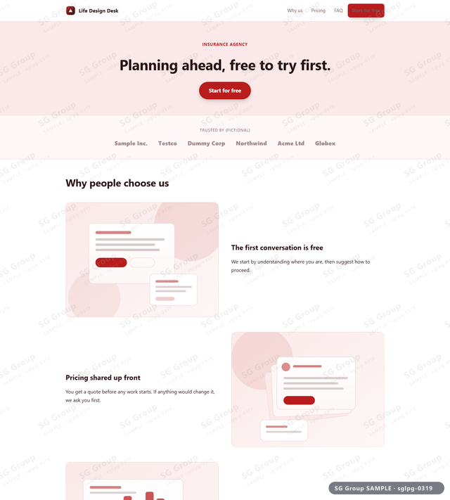 Thumbnail of Insurance Agency — Free Trial | banner CTA, Crimson, an HTML landing-page template for insurance agency aimed at free trial.