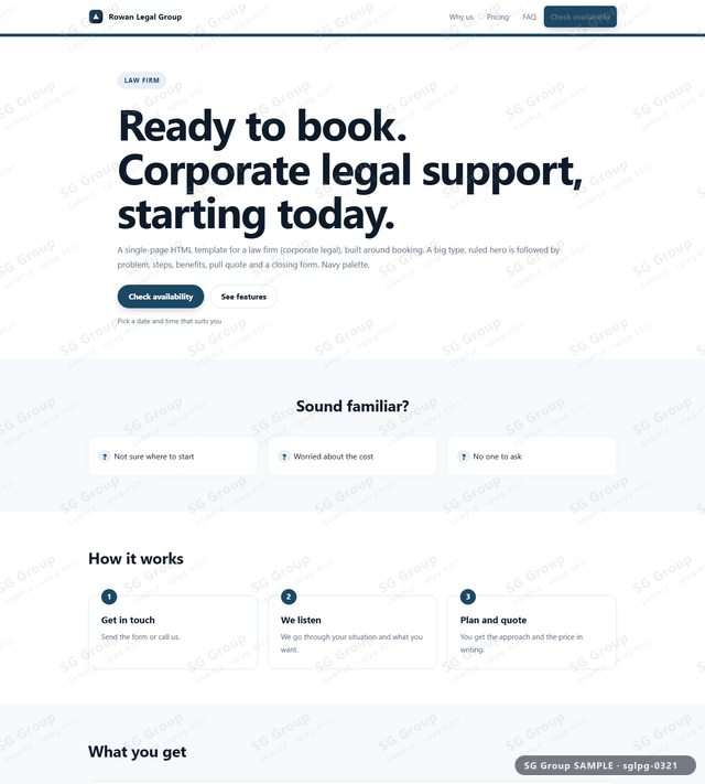 Thumbnail of Law Firm — Booking | big type, ruled, Navy, an HTML landing-page template for law firm aimed at booking.