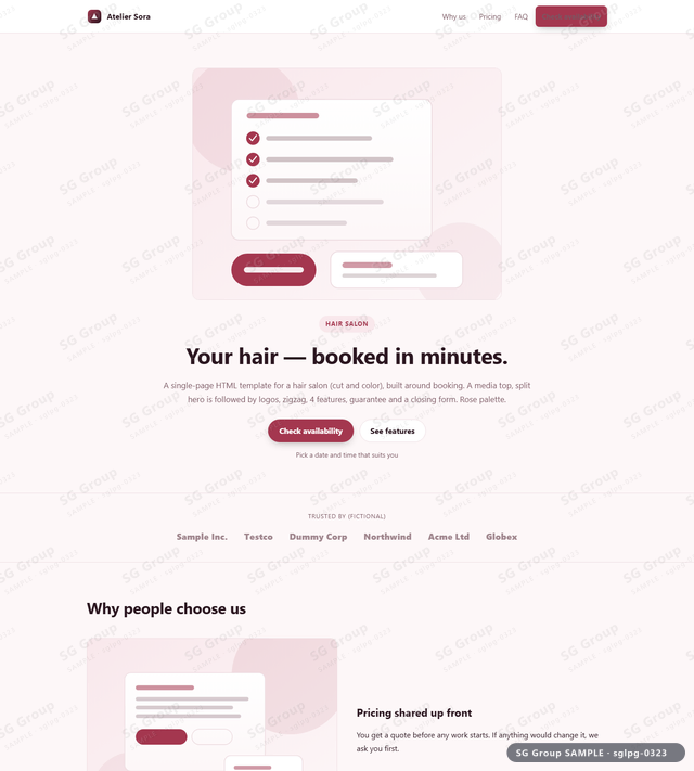 Thumbnail of Hair Salon — Booking | media top, split, Rose, an HTML landing-page template for hair salon aimed at booking.