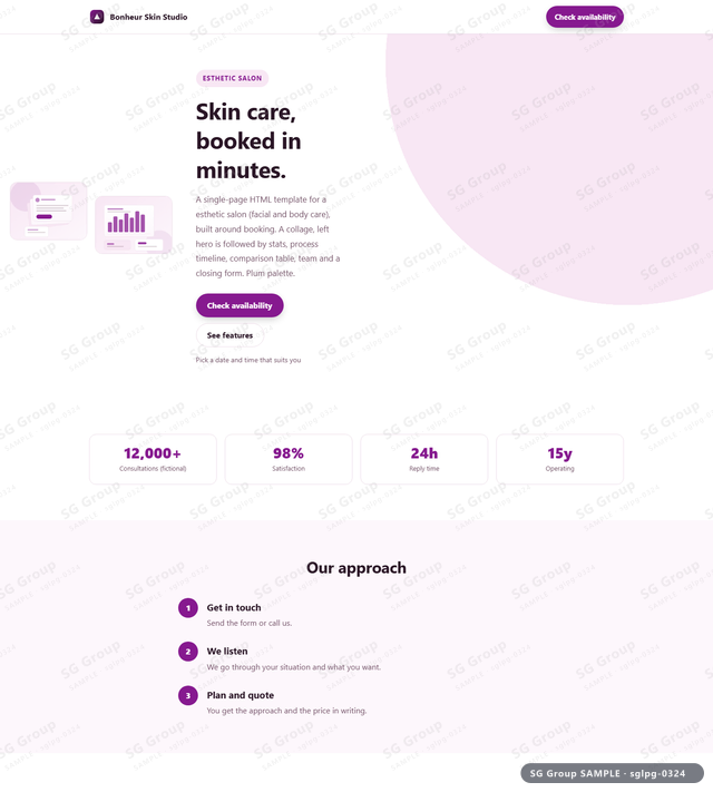 Thumbnail of Esthetic Salon — Booking | collage, left, Plum, an HTML landing-page template for esthetic salon aimed at booking.
