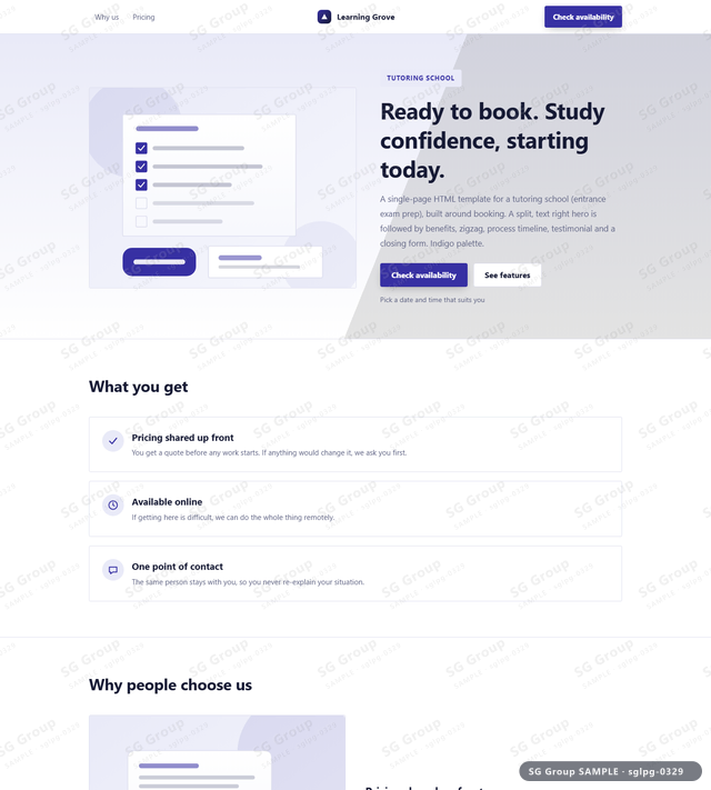 Thumbnail of Tutoring School — Booking | split, text right, Indigo, an HTML landing-page template for tutoring school aimed at booking.