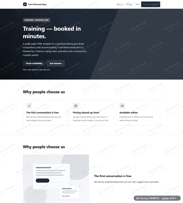 Thumbnail of Personal Training Gym — Booking | full-bleed overlay, Graphite, an HTML landing-page template for personal training gym aimed at booking.