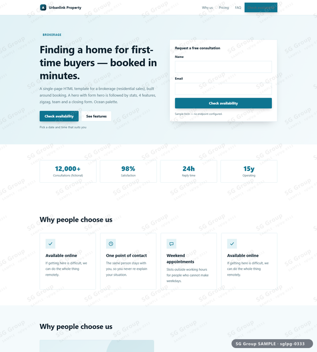 Thumbnail of Brokerage — Booking | hero with form, Ocean, an HTML landing-page template for brokerage aimed at booking.