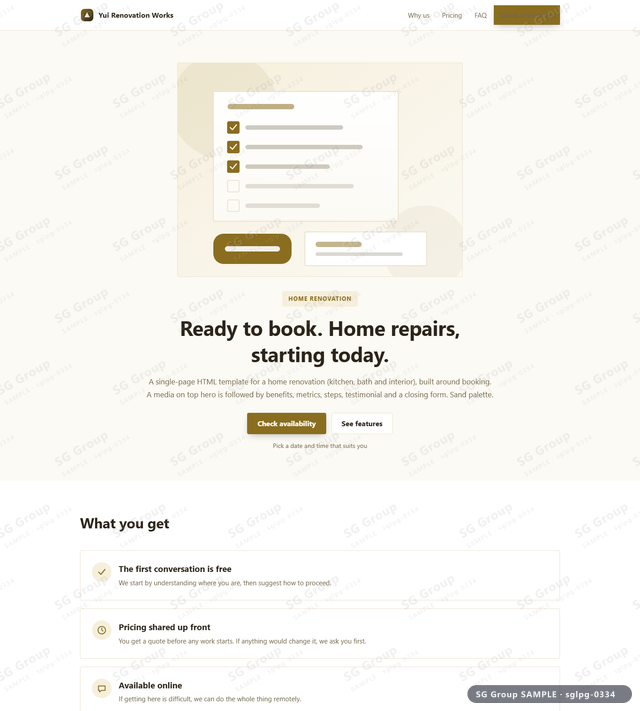 Thumbnail of Home Renovation — Booking | media on top, Sand, an HTML landing-page template for home renovation aimed at booking.