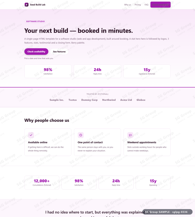 Thumbnail of Software Studio — Booking | stat hero, Berry, an HTML landing-page template for software studio aimed at booking.