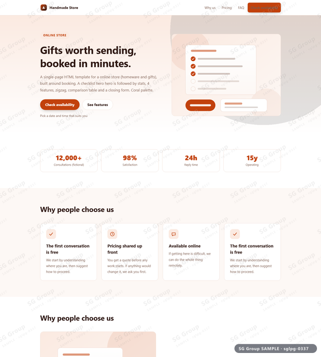 Thumbnail of Online Store — Booking | checklist hero, Coral, an HTML landing-page template for online store aimed at booking.