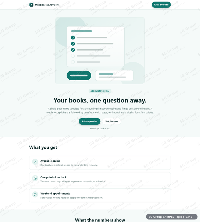 Thumbnail of Accounting Firm — Inquiry | media top, split, Teal, an HTML landing-page template for accounting firm aimed at inquiry.