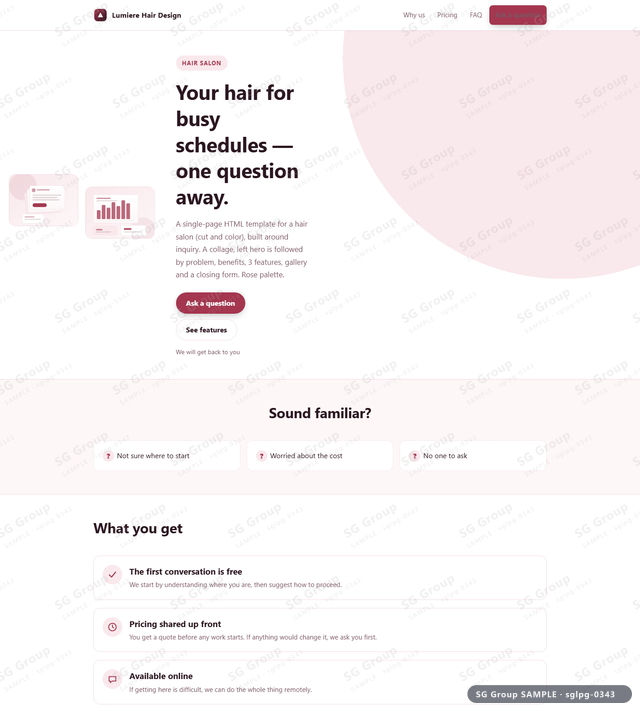 Thumbnail of Hair Salon — Inquiry | collage, left, Rose, an HTML landing-page template for hair salon aimed at inquiry.