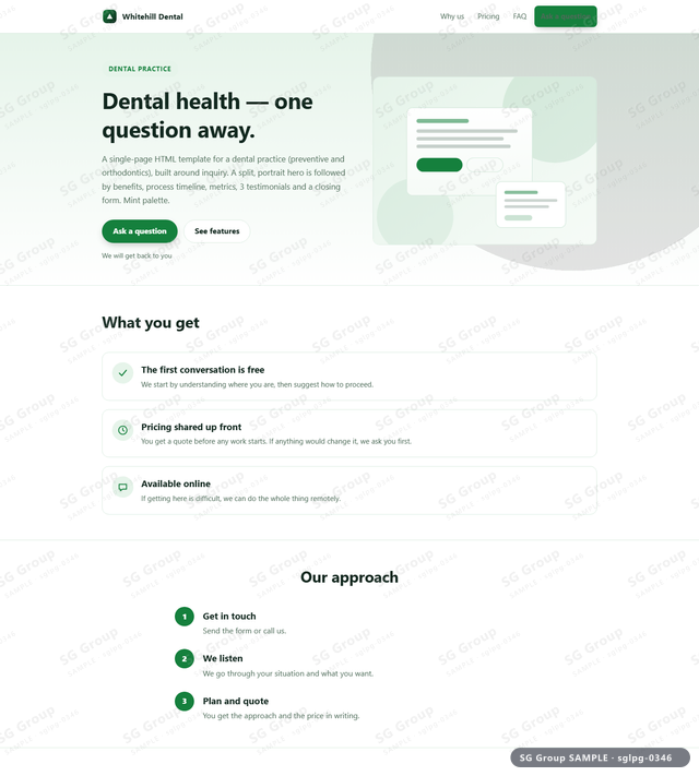 Thumbnail of Dental Practice — Inquiry | split, portrait, Mint, an HTML landing-page template for dental practice aimed at inquiry.