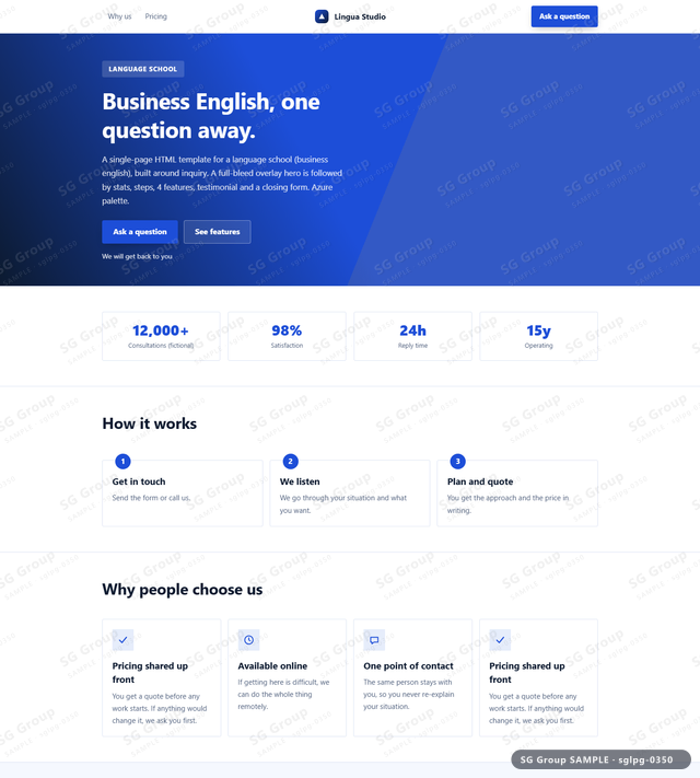 Thumbnail of Language School — Inquiry | full-bleed overlay, Azure, an HTML landing-page template for language school aimed at inquiry.