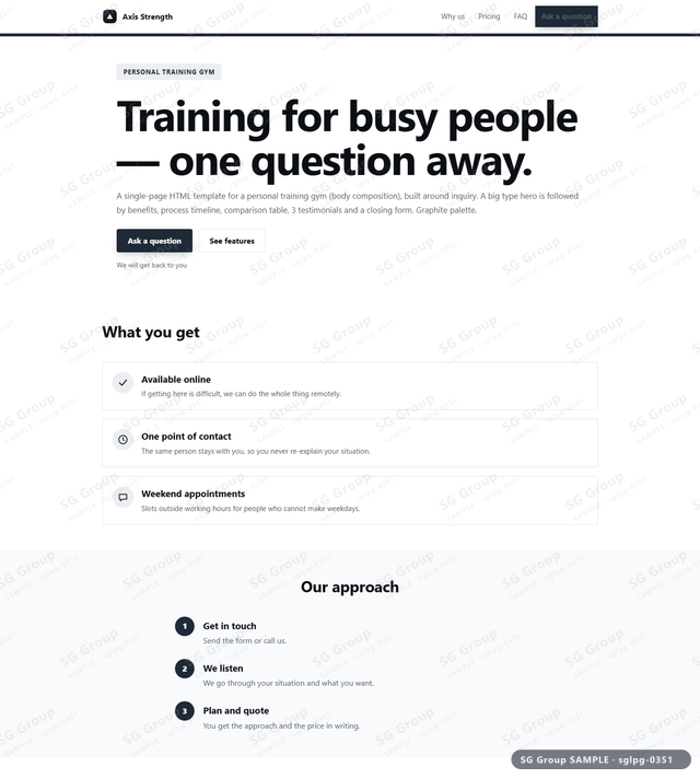Thumbnail of Personal Training Gym — Inquiry | big type, Graphite, an HTML landing-page template for personal training gym aimed at inquiry.